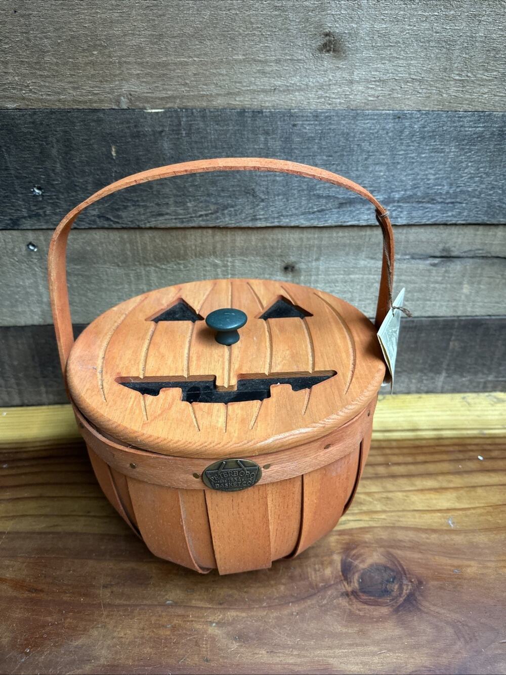 Peterboro Basket Fall Pumpkin Basket w/ Liner Signed Walter Hood -tags